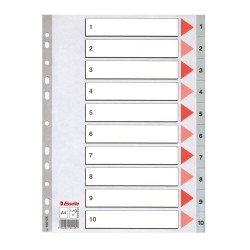 Index A4 Esselte, cu 10 Separatoare, Plastic, Gri, Index de Plastic 1-10 cu Separatoare, Index de Plastic Numerotat cu Separatoare, Index de la 1 la 10, Index Arhiva, Index Dosar, Index Caiet Mecanic, Index Organizare, Index Biblioraft