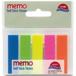 Set 5 Culori Index Adeziv din Plastic Noki, 12x45mm, Index Diverse Culori Noki, Index Plastic Colorat, Sticky Notes Noki, Set 5 Stickere, Set Index din Plastic Colorat