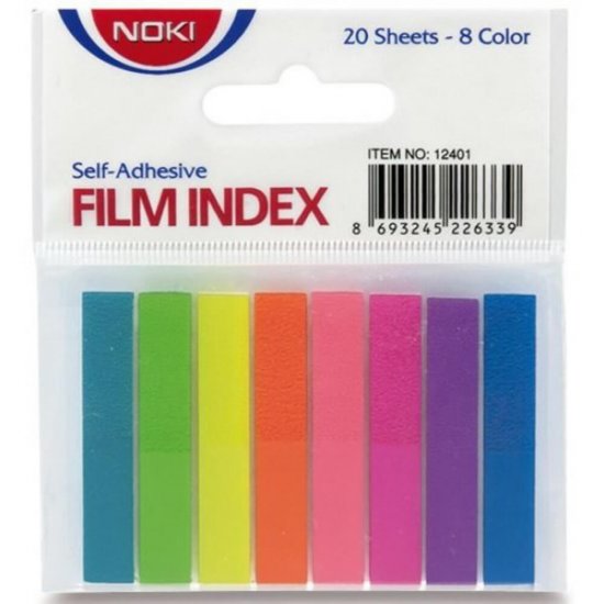 Set 8 Culori Index Adeziv din Plastic Noki, 8x45mm, Index Diverse Culori Noki, Index Plastic Colorat, Sticky Notes Noki, Set 5 Stickere, Set Index din Plastic Colorat