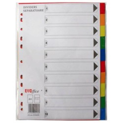 Separatoare din Plastic EVOffice, 10 Culori/Set, Format A4, Despartitoare din Plastic, Separatoare Bibliorafturi - Index din Plastic