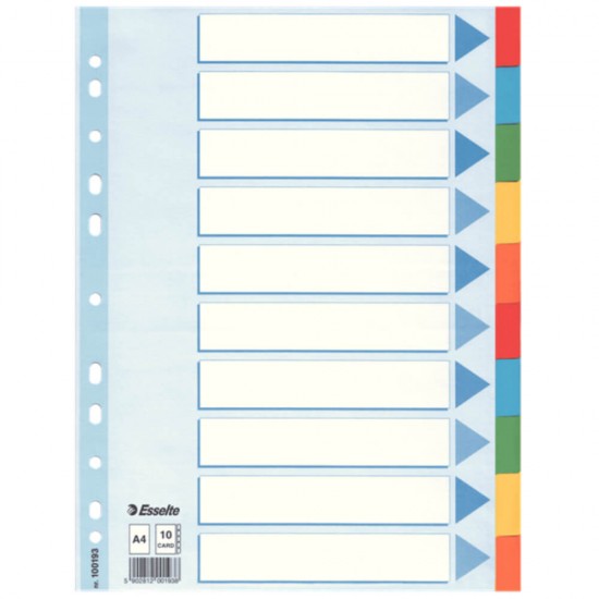 Separatoare cu Index din Carton Esselte Standard, A4, 10 Coli/Set, Taste Laminate, Multicolor, Separator Index, Separatoare Carton Index, Separatoare Esselte, Separatoare Esselte Standard, Separatoare Index Multicolor, Despartitoare din Carton 