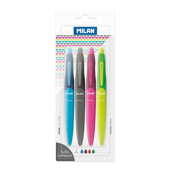 Set 4 Pixuri Milan Capsule, Ambalat in Blister, Pix Clasic, Pixuri Clasice, Pix Albastru, Pixuri Albastre, Pix cu Bila, Pix cu Pasta Albastra, Pixuri Scriere, Pix Scriere, Pix Cerneala Albastra, Pixuri Cerneala Albastra, Pixuri Elevi