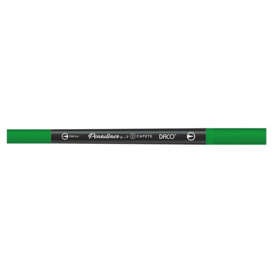 Pix Liner cu Doua Capete Daco Pensuliner, Varf Metalic 0.4 mm si Varf Tip Pensula, Verde, Pixuri Linere, Linere Daco, Pix cu Doua Capete, Pixuri Doua Capete, Liner Subtire, Liner 0.4 mm, Liner Verde, Pix Verde, Pixuri Verzi