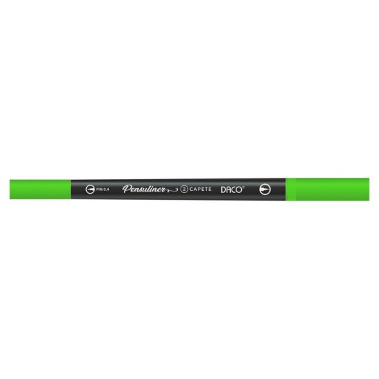 Pix Liner cu Doua Capete Daco Pensuliner, Varf Metalic 0.4 mm si Varf Tip Pensula, Verde Deschis, Pixuri Linere, Linere Daco, Pix cu Doua Capete, Pixuri Doua Capete, Liner Subtire, Liner 0.4 mm, Liner Verde, Pix Verde, Pixuri Verzi