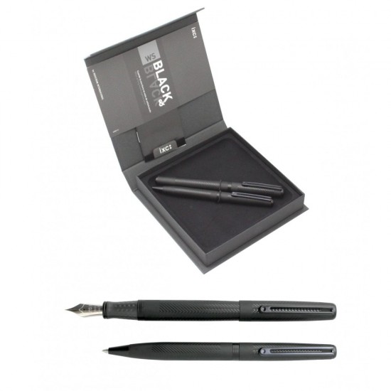 Set de Pix si Stilou INOXCROM Wall Street Textura, Penita din Iridiu, Culoare Corp Negru, Stilou cu Pix, Stilou INOXCROM, Pix INOXCROM