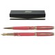 Set de Pix si Stilou DACO cu Penita Iridium Tip F, Pix cu Mina Parker 1 mm, Culoare Corp Rosu, Stilou cu Pix, Stilou DACO, Pix DACO, Pix cu Mina Parker