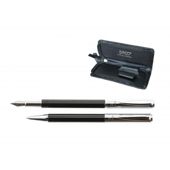 Set de Pix si Stilou DACO cu Penita Iridium Tip M, Pix cu Mina Tip Parker 1 mm, Culoare Corp Negru, Stilou cu Pix, Stilou DACO, Pix DACO, Pix cu Mina Parker