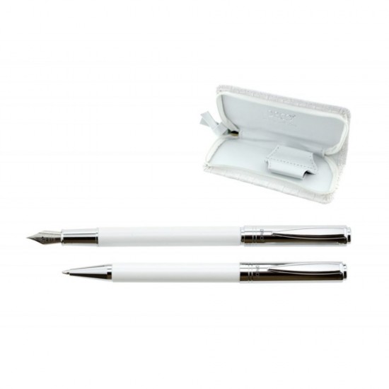 Set de Pix si Stilou DACO cu Penita Iridium Tip F, Pix cu Mina Tip Parker 1 mm, Culoare Corp Alb, Stilou cu Pix, Stilou DACO, Pix DACO, Pix cu Mina Parker