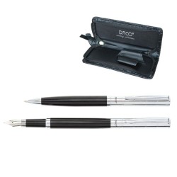 Set de Pix si Stilou DACO cu Penita Iridium Tip F, Pix cu Mina Tip Parker 1 mm, Culoare Corp Negru, Stilou cu Pix, Stilou DACO, Pix DACO, Pix cu Mina Parker