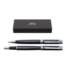 Set de Pix si Stilou DACO cu Penita Iridium Tip F, Pix cu Mina Tip Parker 1 mm, Culoare Corp Negru si Argintiu, Stilou cu Pix, Stilou DACO, Pix DACO, Pix cu Mina Parker