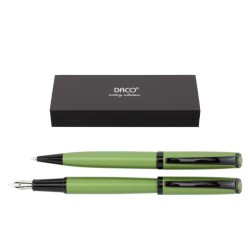 Set de Pix si Stilou DACO cu Penita Iridium Tip F, Pix cu Mina Tip Parker 1 mm, Culoare Corp Verde si Negru, Stilou cu Pix, Stilou DACO, Pix DACO, Pix cu Mina Parker