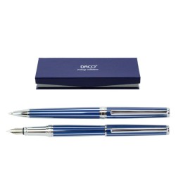 Set de Pix si Stilou DACO cu Penita Iridium Tip M, Pix cu Mina Tip Parker 1 mm, Culoare Corp Albastru, Stilou cu Pix, Stilou DACO, Pix DACO, Pix cu Mina Parker