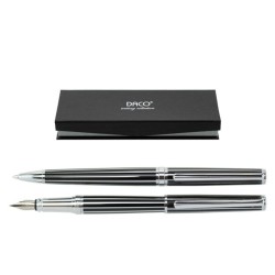 Set de Pix si Stilou DACO cu Penita Iridium Tip M, Pix cu Mina Tip Parker 1 mm, Culoare Corp Negru, Stilou cu Pix, Stilou DACO, Pix DACO, Pix cu Mina Parker