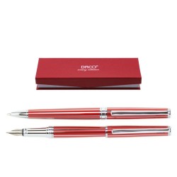 Set de Pix si Stilou DACO cu Penita Iridium Tip M, Pix cu Mina Tip Parker 1 mm, Culoare Corp Rosu, Stilou cu Pix, Stilou DACO, Pix DACO, Pix cu Mina Parker