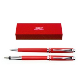 Set de Pix si Stilou DACO cu Penita Tip F, Pix cu Mina Tip Parker 1 mm, Culoare Corp Rosu, Stilou cu Pix, Stilou DACO, Pix DACO, Pix cu Mina Parker