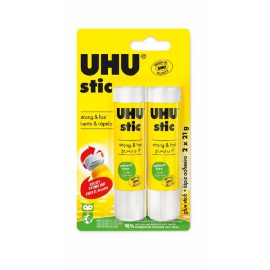 Lipici Solid Stick Hartie UHU, 21g, 2 Buc/Set, Blister, Fara Solventi, Lipici pentru Uz Scolar, Lipici Scoala, Lipici Solid Mic, Lipici Stick Solid, Lipici pentru Craft, Lipici Solid cu Uscare Rapida, Lipici Solid Rezistent, Tub Lipici Solid