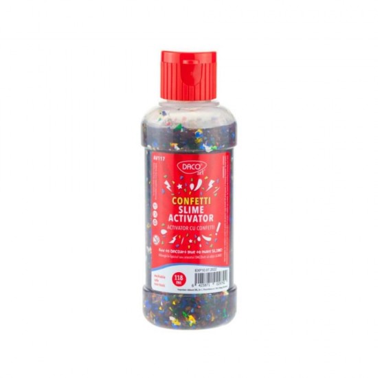 Lipici Lichid Activator Slime cu Confetti DACO, 118 ml, Lipici Slime cu Confetti, Lipici Craft, Lipici cu Confetti pentru Craft, Lipici pentru Slime, Lipici Lichid Slime, Lipici Slime Daco, Lipici Lichid DACO, DACO Lipici cu Activator pentru Slime