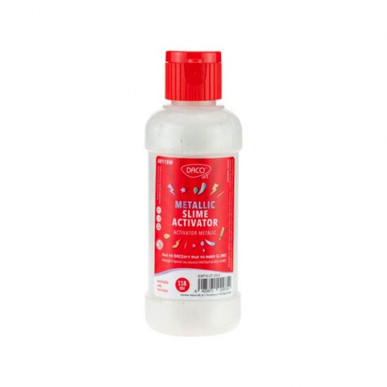 Lipici Lichid Activator Slime DACO, 118 ml, Alb Metalic, Lipici Slime Alb Metalic, Lipici Culori Metalice pentru Craft, Lipici pentru Slime, Lipici Lichid Slime, Lipici Slime Daco, Lipici Lichid DACO, DACO Lipici cu Activator pentru Slime