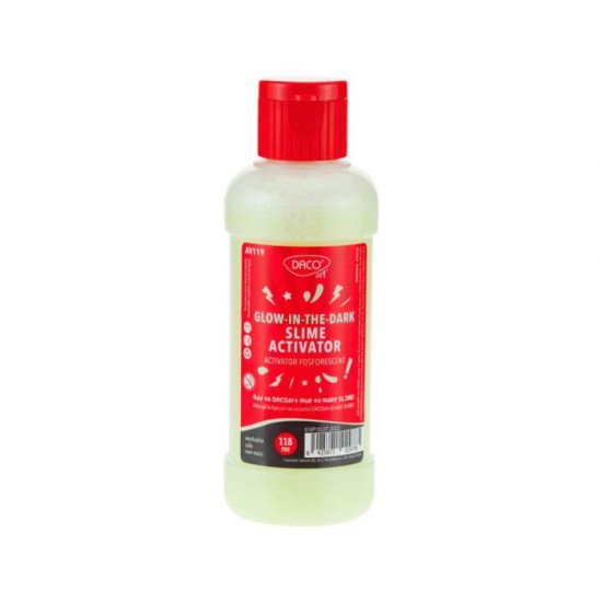 Lipici Lichid Activator Slime Fosforescent DACO, 118 ml, Lipici Slime Fosforescent, Lipici Culori Fosforescente pentru Craft, Lipici pentru Slime, Lipici Lichid Slime, Lipici Slime Daco, Lipici Lichid DACO, DACO Lipici cu Activator pentru Slime