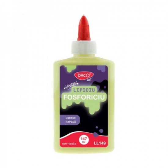 Lipici Lichid DACO, Model Fosforiciu,  147 ml, Lipici cu Uscare Rapida, Lipici pentru Slime, Lipici Colorat pentru Slime, Lipici Lichid Slime, Lipici Slime Daco,Lipici Fosforescent Slime