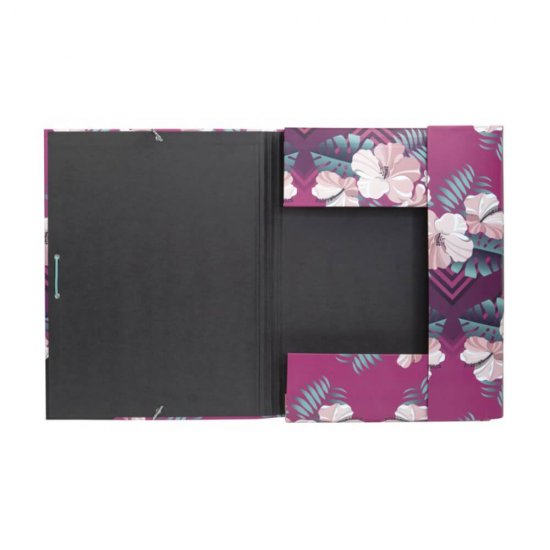 Mapa din Carton Milan Model Hibiscus 33.5x25.5 cm, Mov, Prindere cu Elastic, Mape din Carton, Mape pentru Acte, Dosar Documente, Mapa cu Elastic, Mape Arhivare Documente, Mapa Carton cu Elastic, Dosar Mapa Carton