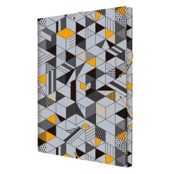 Mapa Carton MILAN, Model Cube, 36x25x3 cm, Prindere cu Elastic, Gri/Portocaliu, Mape din Carton, Mape pentru Acte, Dosar Documente, Mapa cu Elastic, Mapa Scolari, Mape Arhivare Documente, Mapa Carton cu Elastic, Dosar Mapa Carton