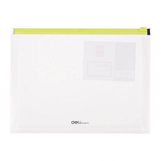 Mapa de Protectie B5 cu Burduf  Deli, Tip Zip, Buzunar pentru Carti de Vizita, Material PVC de 180 Microni, Verde, Mapa Protectie Documete cu Fermoar, Mapa Protectie Hartii, Mapa Deli Protectie cu Fermoar, Mapa Protectie Colorata cu Burduf
