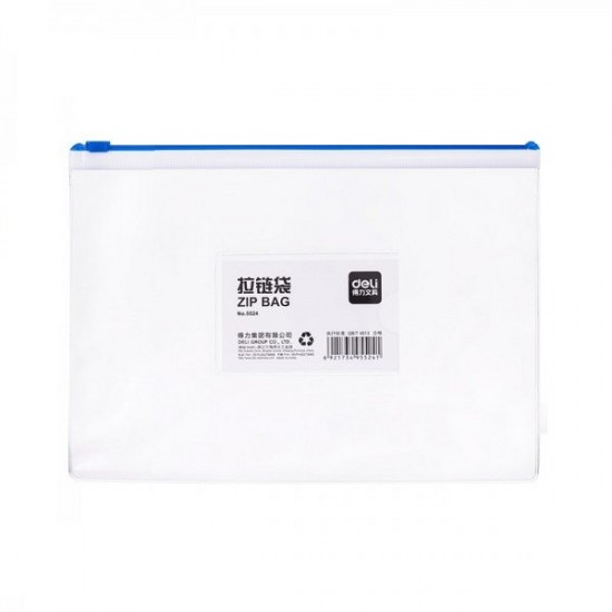 Mapa de Protectie A5 Tip Zip Deli, Buzunar pentru Carti de Vizita, Material PVC de 180 Microni, Albastru, Mapa Protectie Documete cu Fermoar, Mapa Protectie Hartii, Mapa Deli Protectie cu Fermoar, Mapa Protectie Albastra