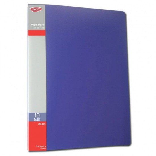 Mapa Plastic A4 cu 10 Folii DACO, Culoare Albastra, Mapa cu Folii, Mape din Plastic cu Folii, Mapa pentru Documente, Mapa Documente Plastic, Mape Arhivare, Dosare Documente, Dosar Arhivare, Dosare Plastic