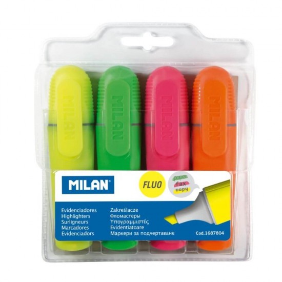 Set 4 Markere Evidentiatoare MILAN, Varf de 2-5 mm, Marker Evidentiator, Markere, Markere Colorate, Markere Multicolore, Marker cu Vopsea, Marker pentru Scoala, Markere Scoala, Textmarker, Marker Highlighter