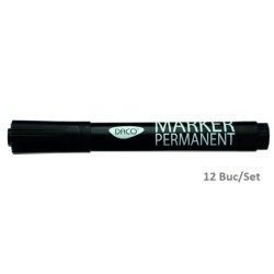Set 12 Markere Permanente DACO, Negre, Varf 3 mm, Marker, Marker Negru, Markere Negre, Marker cu Cerneala Neagra, Marker Permanent, Markere Permanente, Marker Permanent Negru, Set Markere cu Cerneala Neagra, Set Markere