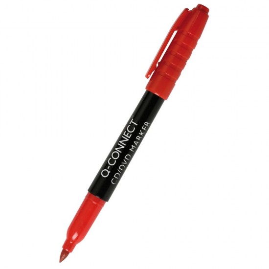 Set 10 Markere Permanente Q-CONNECT pentru CD/DVD, Varf Subtire si Rotund, Scriere 1 mm, Rosu, Marker Permanent, Markere pentru CD/DVD, Accesorii Birou, Instrumente de Scris