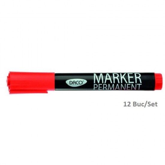Set 12 Markere Permanente DACO, Rosii, Varf 3 mm, Marker, Marker Rosu, Markere Rosii, Marker cu Cerneala Rosie, Marker Permanent, Markere Permanente, Marker Permanent Rosu, Set Markere cu Cerneala Rosie, Set Markere Rosii
