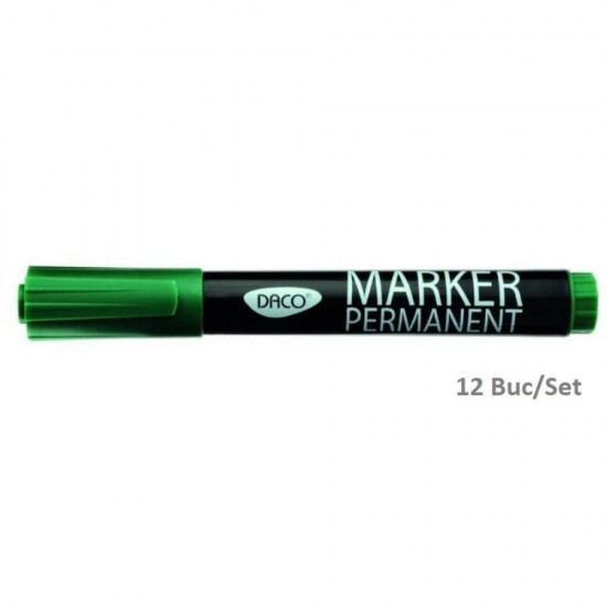 Set 12 Markere Permanente DACO, Verzi, Varf 3 mm, Marker, Marker Verde, Markere Verzi, Marker cu Cerneala Verde, Marker Permanent, Markere Permanente, Marker Permanent Verde, Set Markere cu Cerneala Verde, Set Markere Verzi