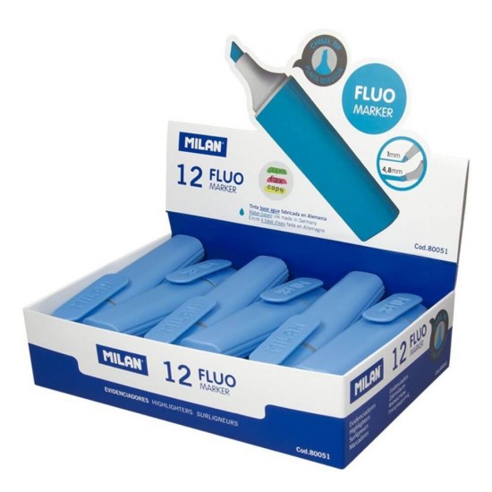 Set 12 Markere Evidentiatoare Pastel Milan, Varf de 2-5 mm, Albastre, Marker Evidentiator, Markere, Marker Albastru, Markere Albastre, Marker cu Vopsea Albastra, Marker pentru Scoala, Markere Scoala, Textmarker, Marker Highlighter