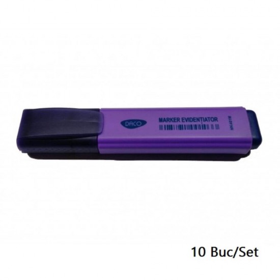 Set 10 Markere Evidentiatoare DACO, Varf de 2-5 mm, Mov, Marker Evidentiator, Markere, Marker Mov, Markere Mov, Marker cu Vopsea Mov, Marker pentru Scoala, Markere Scoala, Textmarker, Marker Highlighter