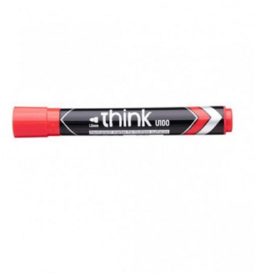 Marker Permanent Deli Think, Varf 1.5 mm, Rosu, Pentru Suprafete Multiple, 1 Buc, Cerneala Rosie pe Baza de Alcool, Markere Permanente cu Varf, Marker Permanent Rosu