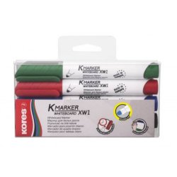 Set 4 Markere pentru Whiteboard Kores, Varf Rotund, 3 mm, 4 Culori, Markere Whiteboard, Markere pentru Tabla Magnetica, Markere Tabla Magnetica, Markere Nepermanente, Markere Colorate, Markere pentru Scris, Markere Kores