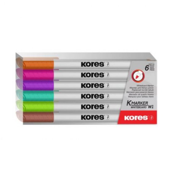 Set 6 Markere Slim pentru Whiteboard Kores, 6 Culori, Stergere Usoara, Markere Whiteboard, Markere pentru Tabla Magnetica, Markere Tabla Magnetica, Markere Nepermanente, Markere Colorate, Markere pentru Scris