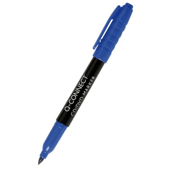 Set 10 Markere Permanente Q-CONNECT pentru CD/DVD, Varf Subtire si Rotund, Scriere 1 mm, Albastru, Marker Permanent, Markere pentru CD/DVD, Accesorii Birou, Instrumente de Scris