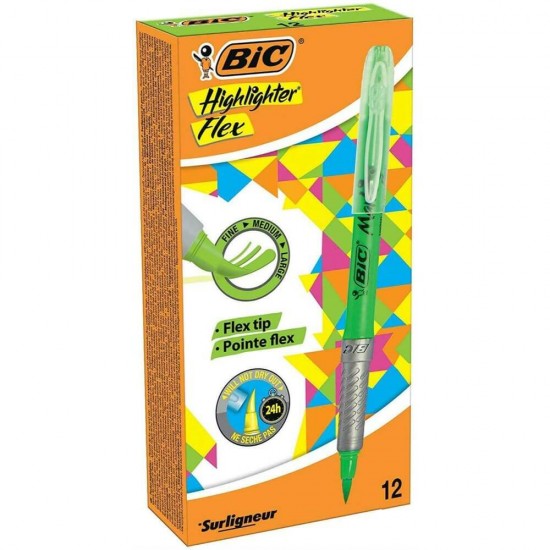 Set 12 Evidentiatoare BIC Flex Grip, Verzi, Evidentiator BIC, Evidentiator Brite Flex Grip, BIC Flex Grip, BIC Flex, Markere BIC, Highlighter BIC, Texmarker BIC, Accesorii de Scris, Instrumente de Scris