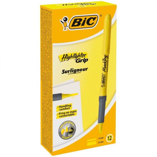 Set 12 Evidentiatoare BIC Brite Liner Grip, Galbene, Evidentiator BIC, Evidentiator Brite Liner Grip,Evidentiator BIC, Evidentiator Brite Liner, Markere BIC, Highlighter BIC, Texmarker BIC, Evidentiatoare BIC, Markere BIC, Markere Permanente