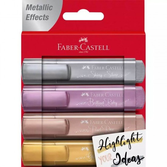 Set 4 Textmarkere Metalizate Faber-Castell, Varf Tesit 1-5 mm, Marker Highlighter, Set Evidentiatoare, Set Markere, Markere Scoala, Textmarkere, Marker Scoala, Faber-Castell Textmarkere, Textmarker Varf Tesit, Markere de Subliniat