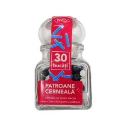 Patroane Scurte Cerneala Daco, Albastru, 30 Buc, in Borcan de Sticla, Rezerva Patron pentru Stilou, Rezerve Patroane pentru Stilouri Daco, Patroane Cerneala Albastre, Rezerve cu Cerneala Albastra, Rezerva Patron Albastru