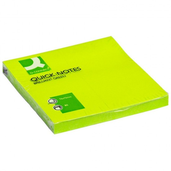 Notite Adezive Q-CONNECT, 76x76 mm, 75 File, 70 g/m², Culoare Verde Neon, Post-it, Sticky Notes, Bloc de Hartie, Memo Adeziv, Articole Hartie, Accesorii Birou
