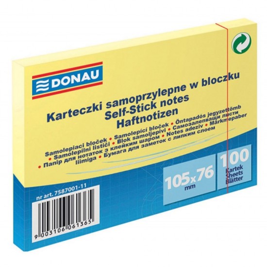 Set 12 Notite Adezive DONAU, 105x76 mm, 70 g/m², 100 File, Culoare Galben Pal, Post-it, Sticky Notes, Bloc de Hartie, Memo Adeziv, Articole Hartie, Accesorii Birou