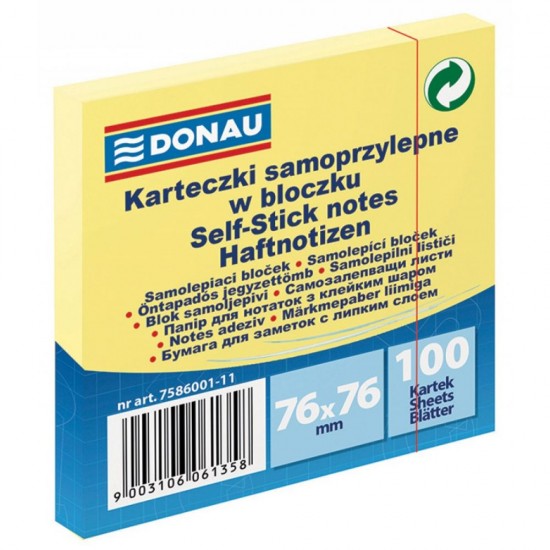 Set 12 Notite Adezive DONAU, 76x76 mm, 100 File/Set, 70 g/m², Culoare Galben Pal, Post-it, Sticky Notes, Bloc de Hartie, Memo Adeziv, Articole Hartie, Accesorii Birou