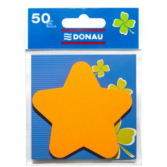 Notite Adezive DONAU in Forma de Stea, 50 File/Set, 75 g/m², Culoare Portocalie, Post-it, Sticky Notes, Bloc de Hartie, Memo Adeziv, Articole Hartie, Accesorii Birou