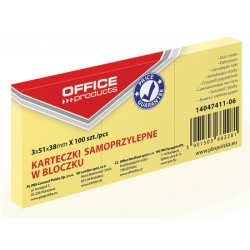 Notite Adezive OFFICE Products, 38x51 mm, 3x100 File, 70 g/m², Culoare Galben Pal, Post-it, Sticky Notes, Bloc de Hartie, Memo Adeziv, Articole Hartie, Accesorii Birou