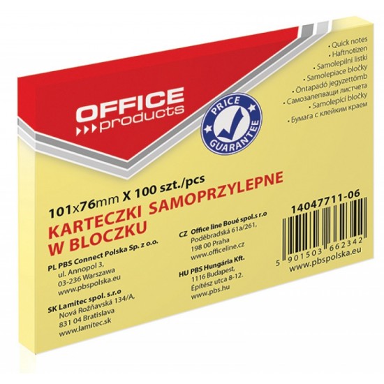 Notite Adezive OFFICE Products, 101x76 mm, 100 File, 70 g/m², Culoare Galben Pal, Post-it, Sticky Notes, Bloc de Hartie, Memo Adeziv, Articole Hartie, Accesorii Birou